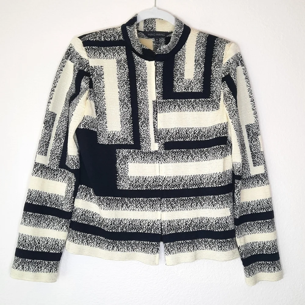 Ming Wang Yellow Abstract Zipper Cardigan Sweater S